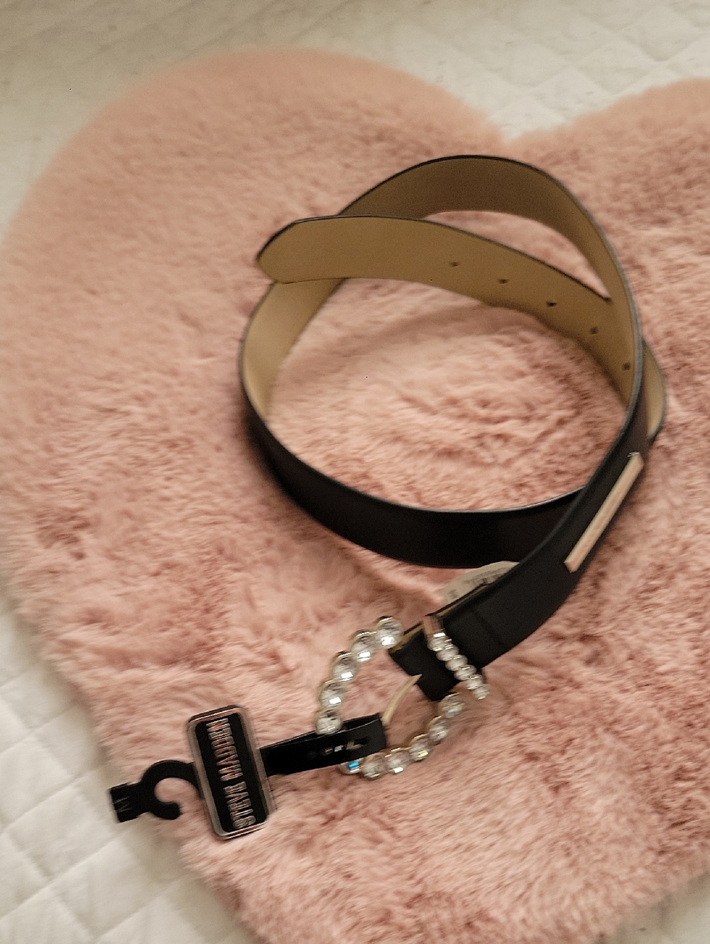 Steve Madden Black Belt with Crystal Embellished Buckle